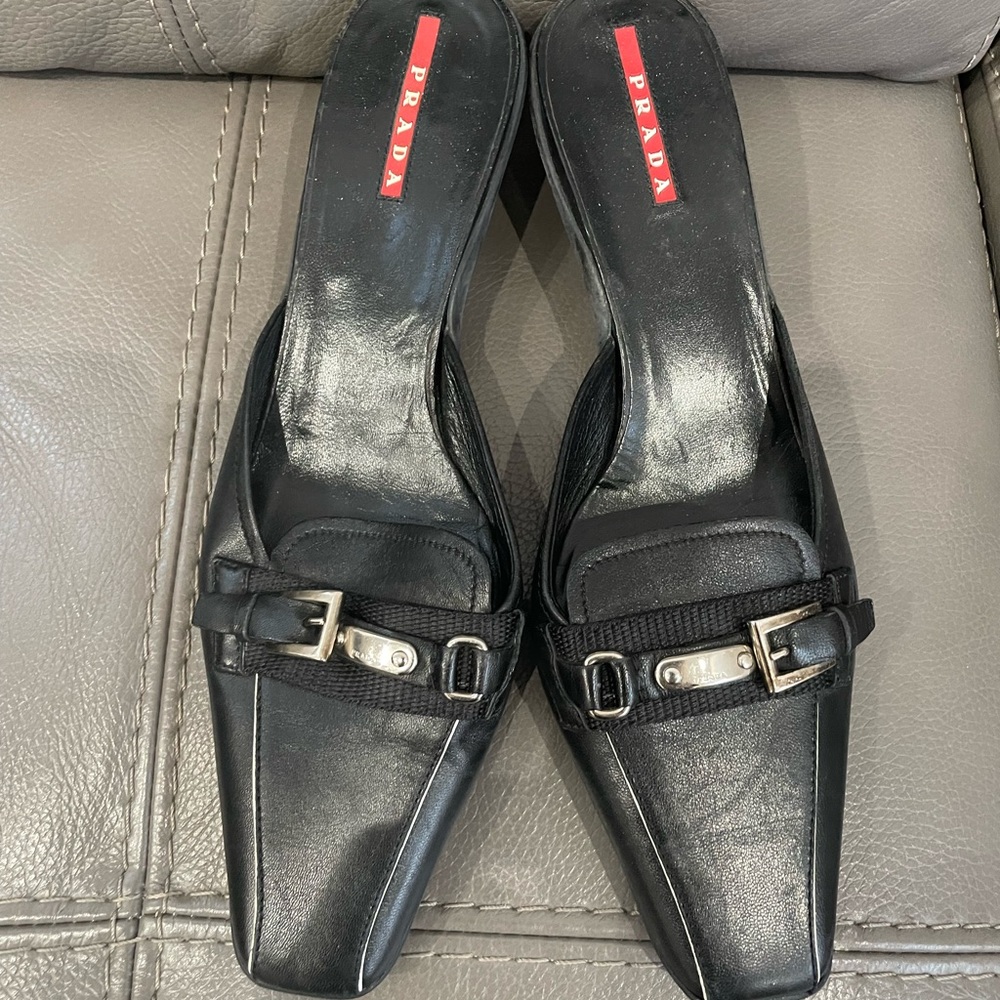 Prada Black Leather Slides size 37